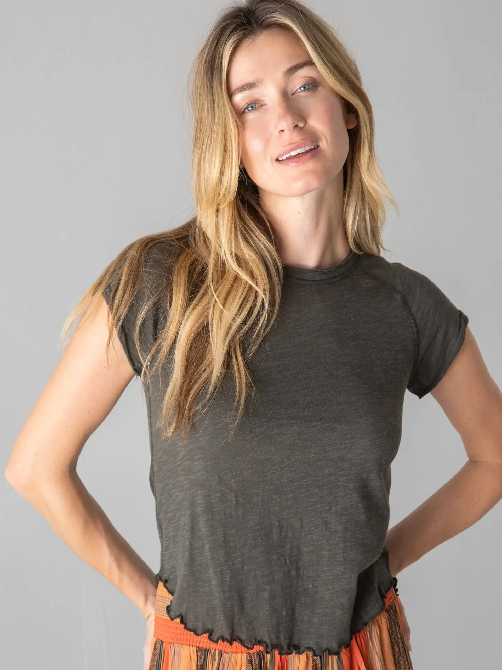 Lily Cotton Short Sleeve Tee Shirt - Charcoal