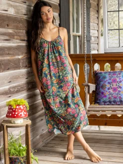 Lizzie Midi Dress - Green Painterly Vines
