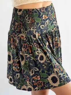 Malia Mini Skirt - Navy Tan Dahlias