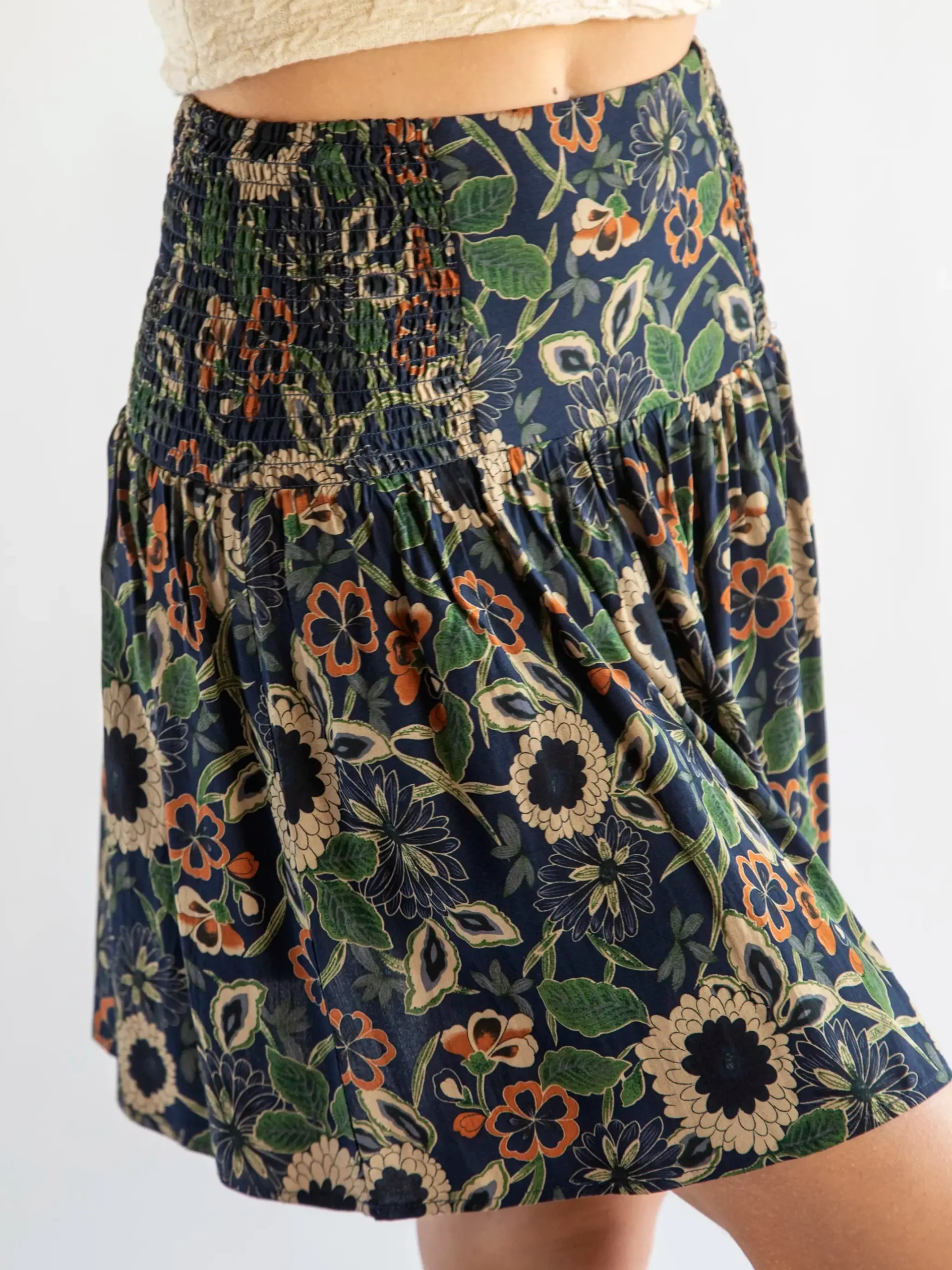 Malia Mini Skirt - Navy Tan Dahlias