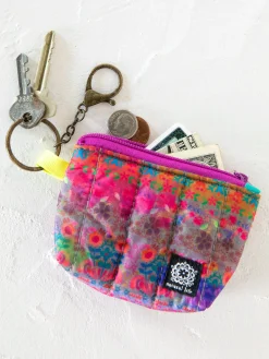 Mini Puffy Coin Purse Key Clip - Rainbow Border