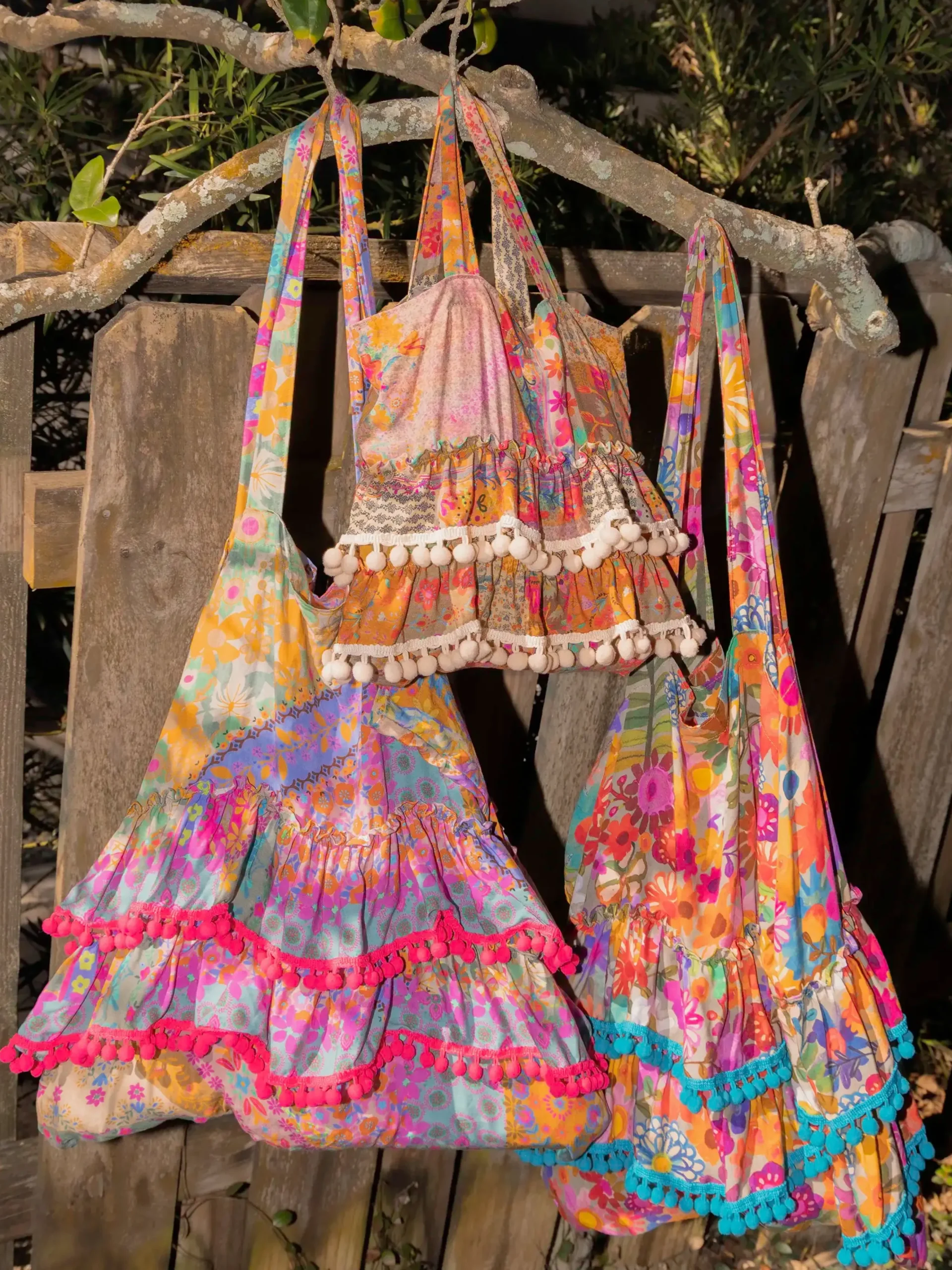 Mini Ruffle Tote Bag - Pink Floral Patchwork