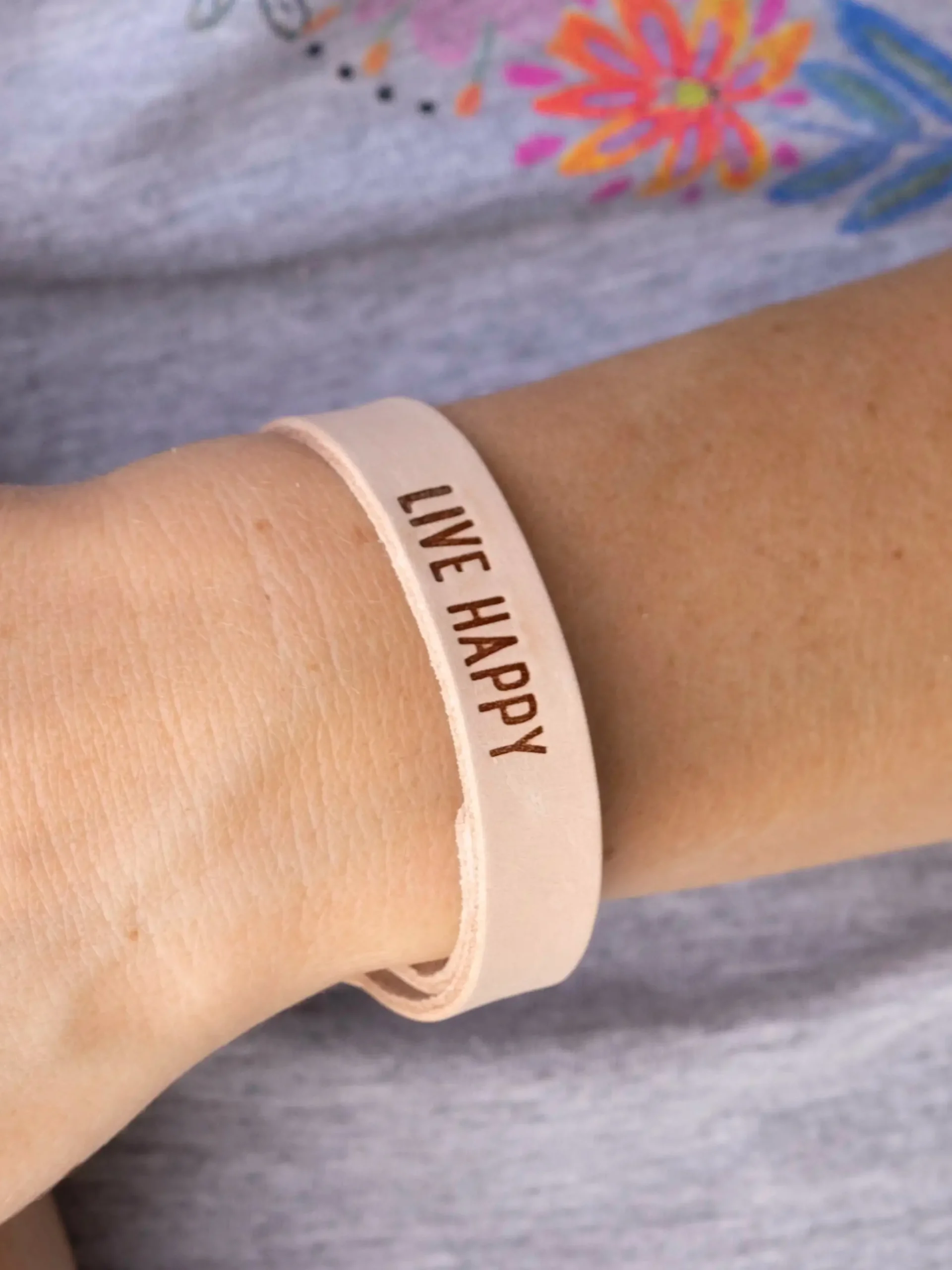 Natural Leather Bracelet - Live Happy