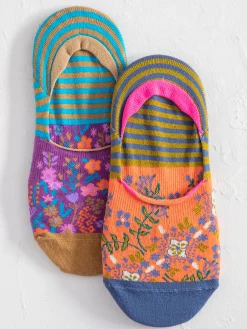 No Show Ankle Socks, Set of 2 - Dark Turquoise Floral