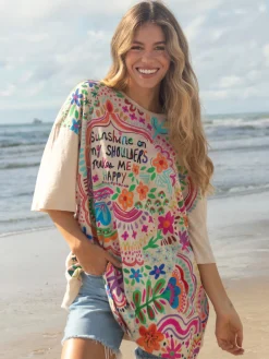 One Size Cotton Easy Tee - Cream Sunshine On My Shoulders