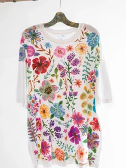 One Size Cotton Easy Tee - Rainbow Garden White