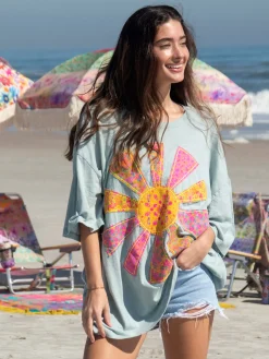 Oversized Cotton Applique Tee - Bay Sunshine