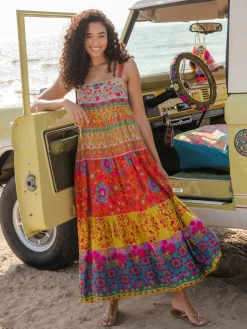 Patricia Maxi Dress - Red Mustard Border