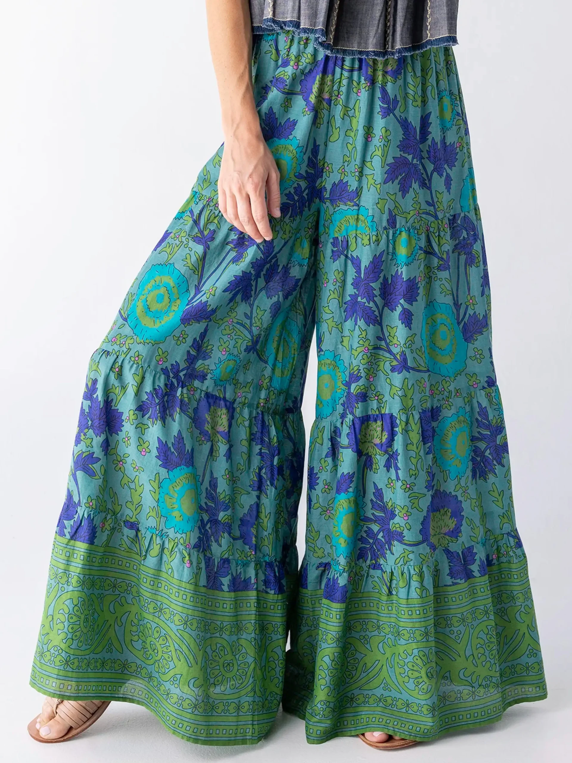 Patti Palazzo Pant - Leafy Teal Cotton