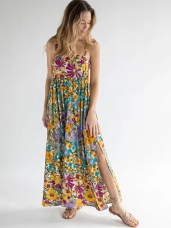 Patti Side Slit Maxi Dress - Multicolored Retro Floral