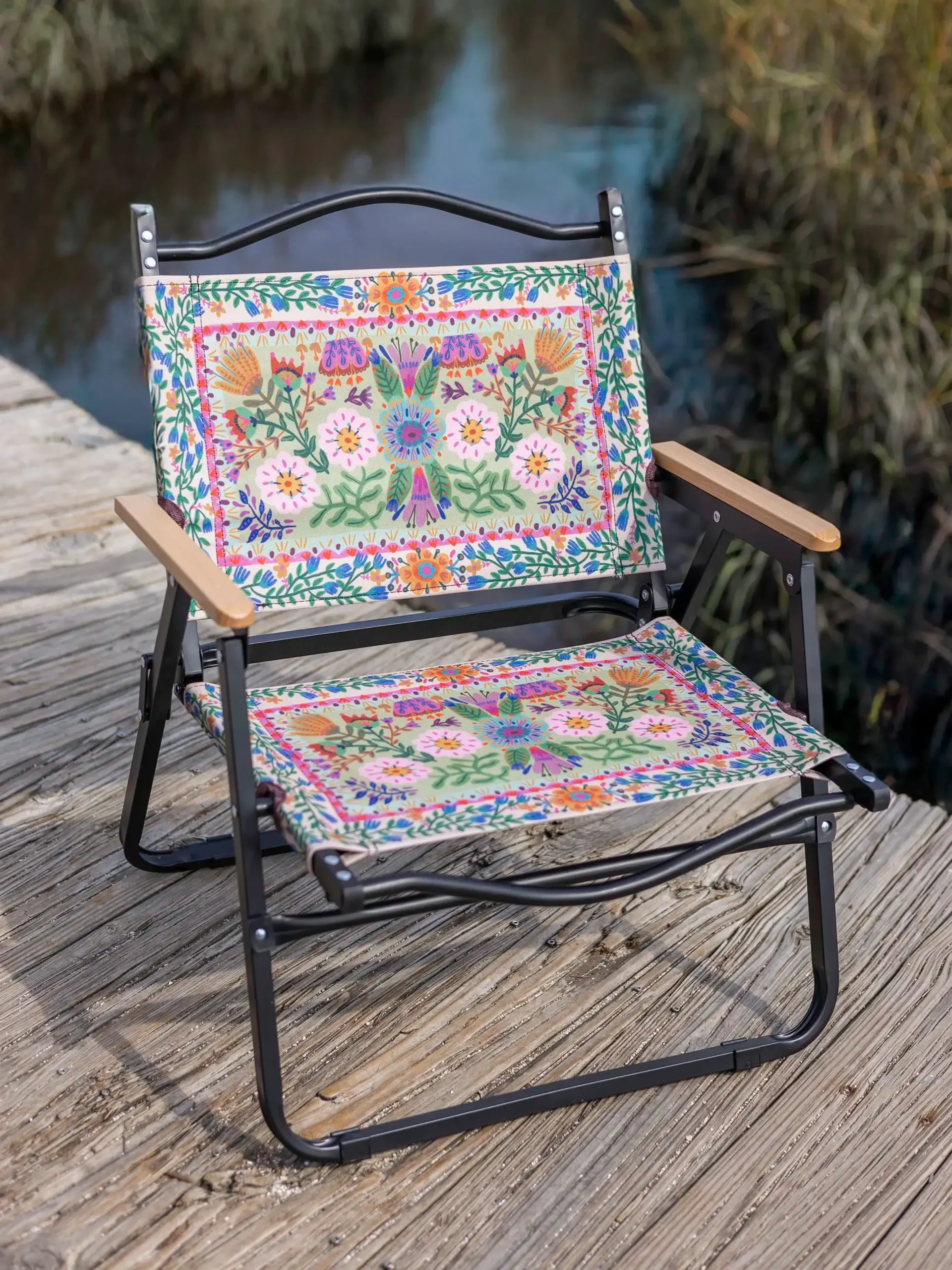 Portable Outdoor Folding Chair - Light Turquoise Flower