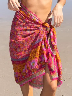 Printed Cotton Sarong - Magenta Borders