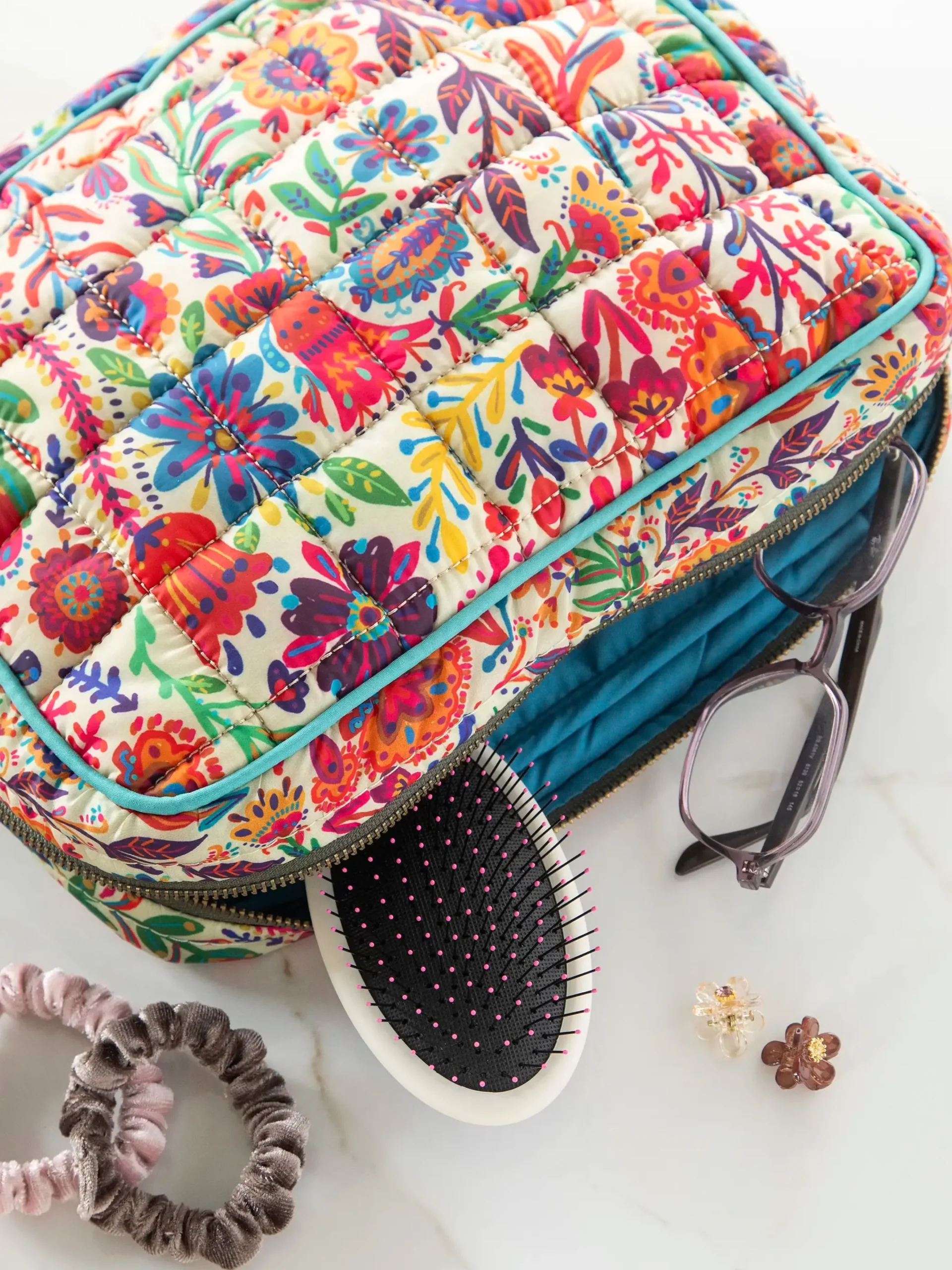Puffy Cosmetic Pouch - Rainbow Cream Floral