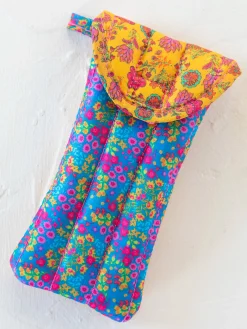 Puffy Glasses Case - Neon Turquoise Floral