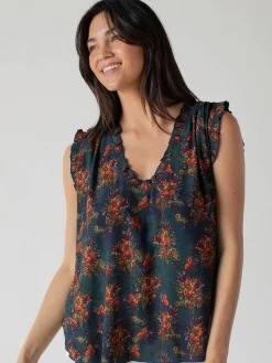 Ramona Sleeveless Top - Navy Red Feathers