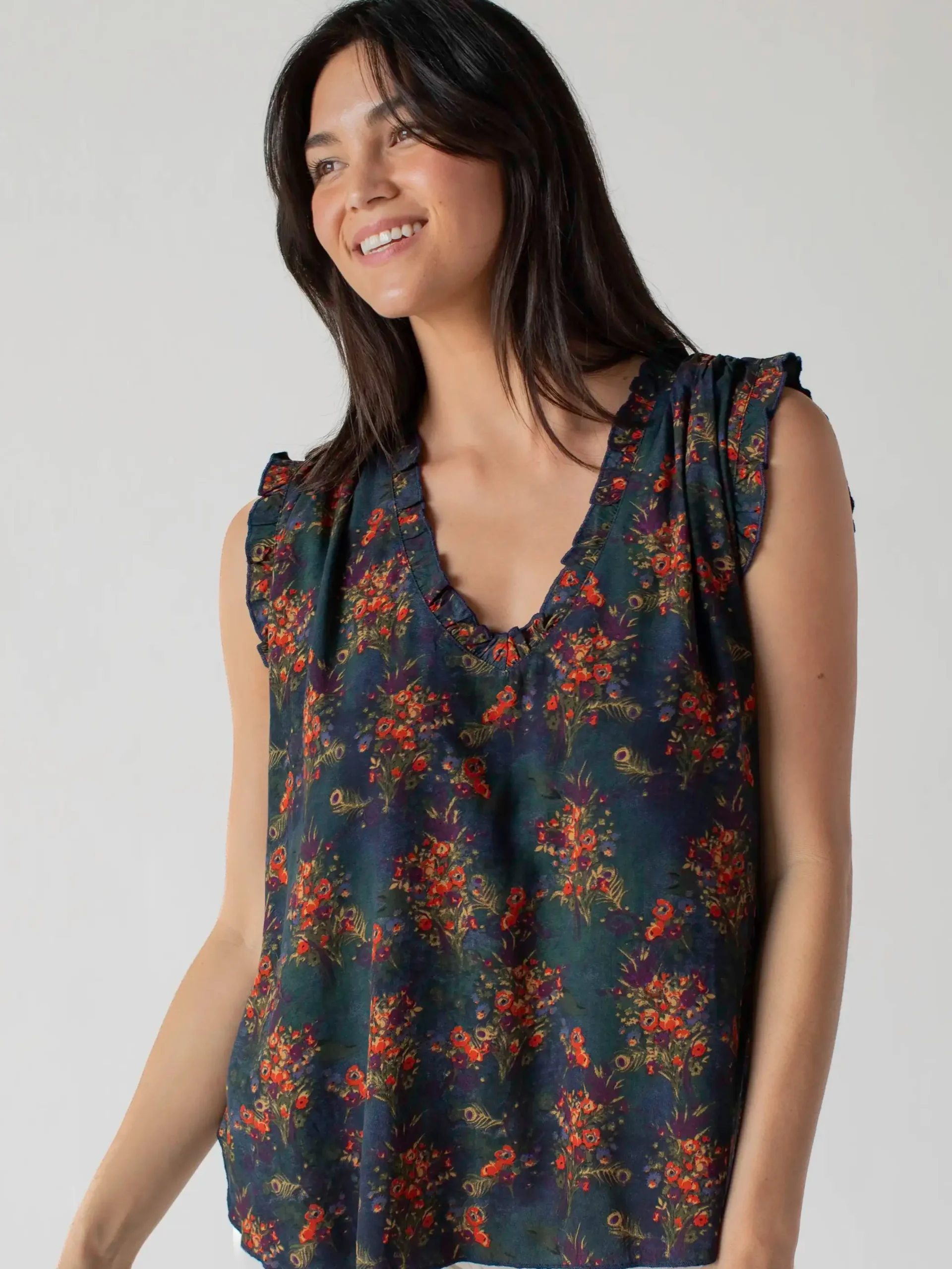 Ramona Sleeveless Top - Navy Red Feathers