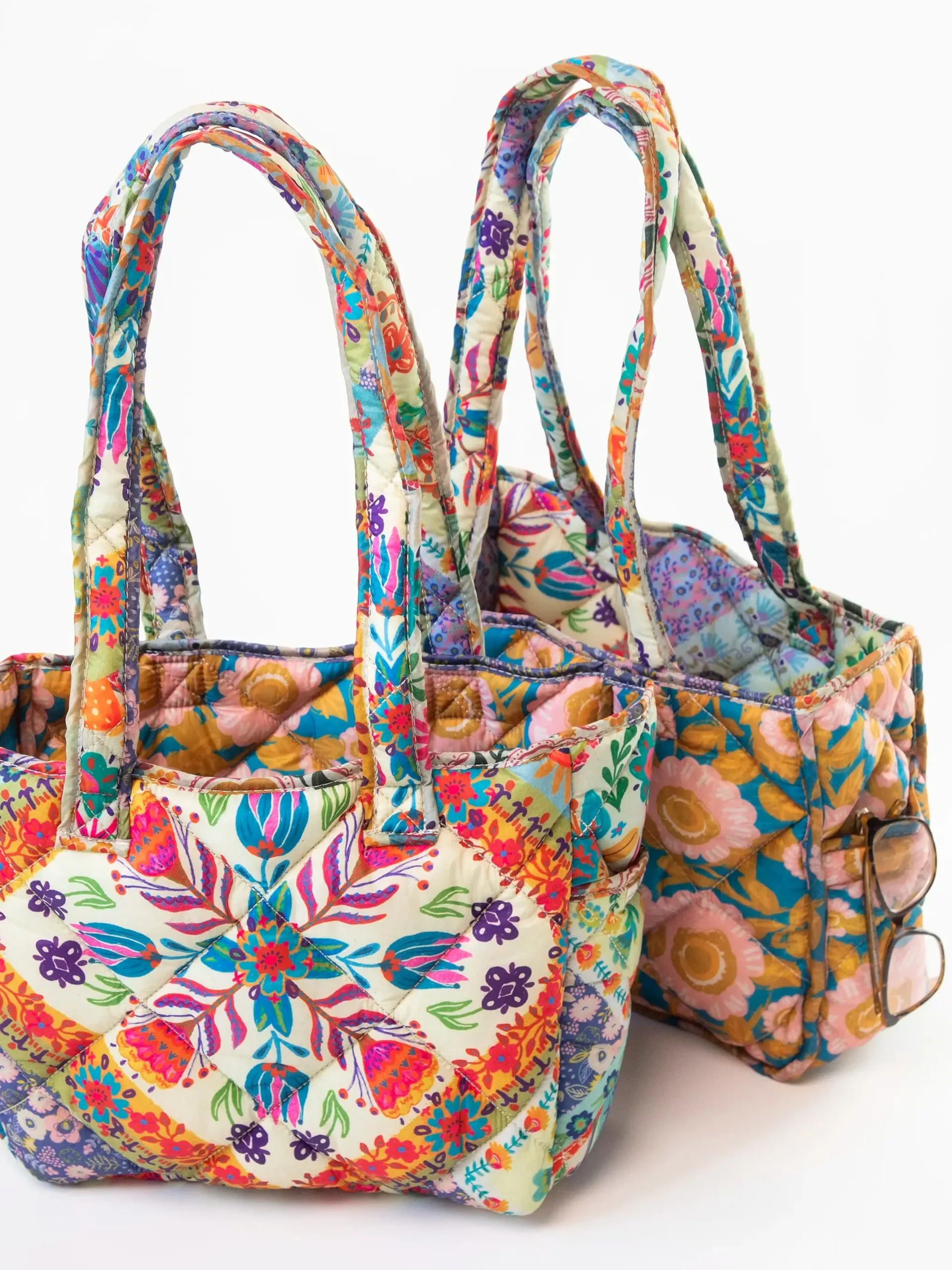 Reversible Puffy Tote Bag - Medium Heritage Folk Patchwork