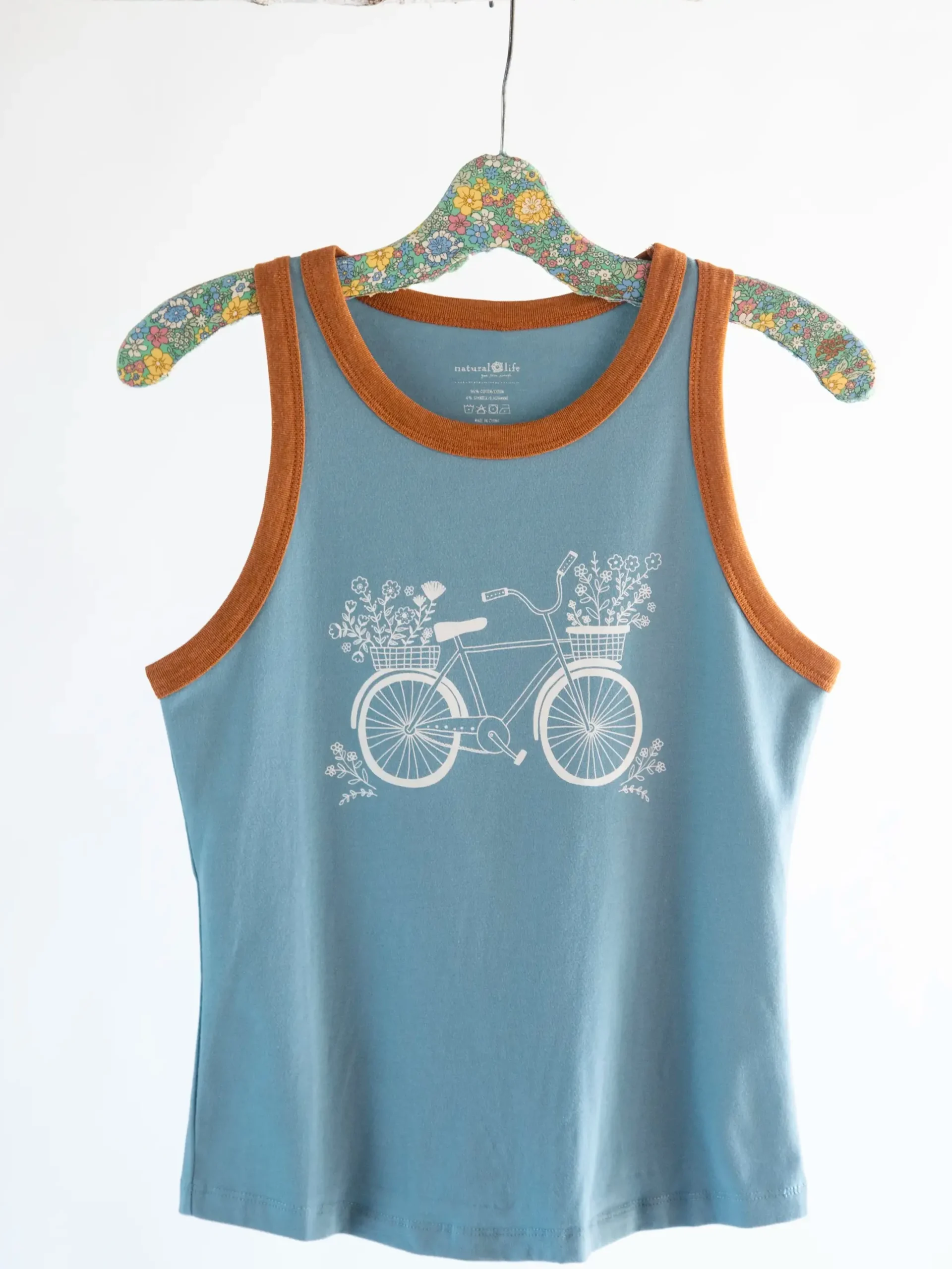 Ringer Tank Top - Dusty Blue Bike