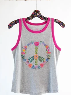 Ringer Tank Top - Grey Peace Sign