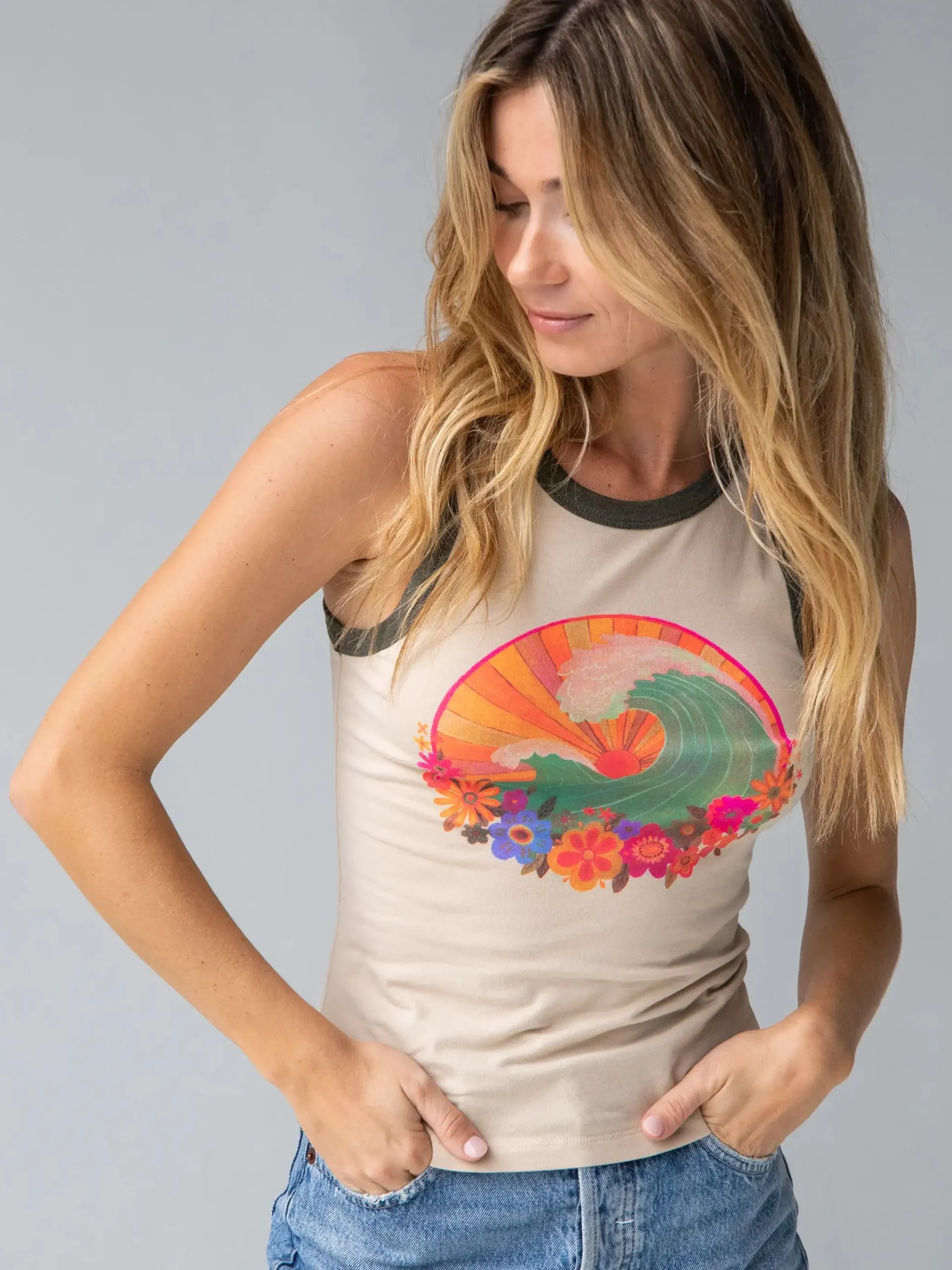 Ringer Tank Top - Waves