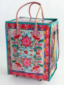 Rolling Tote Bag - Red Folk Flower