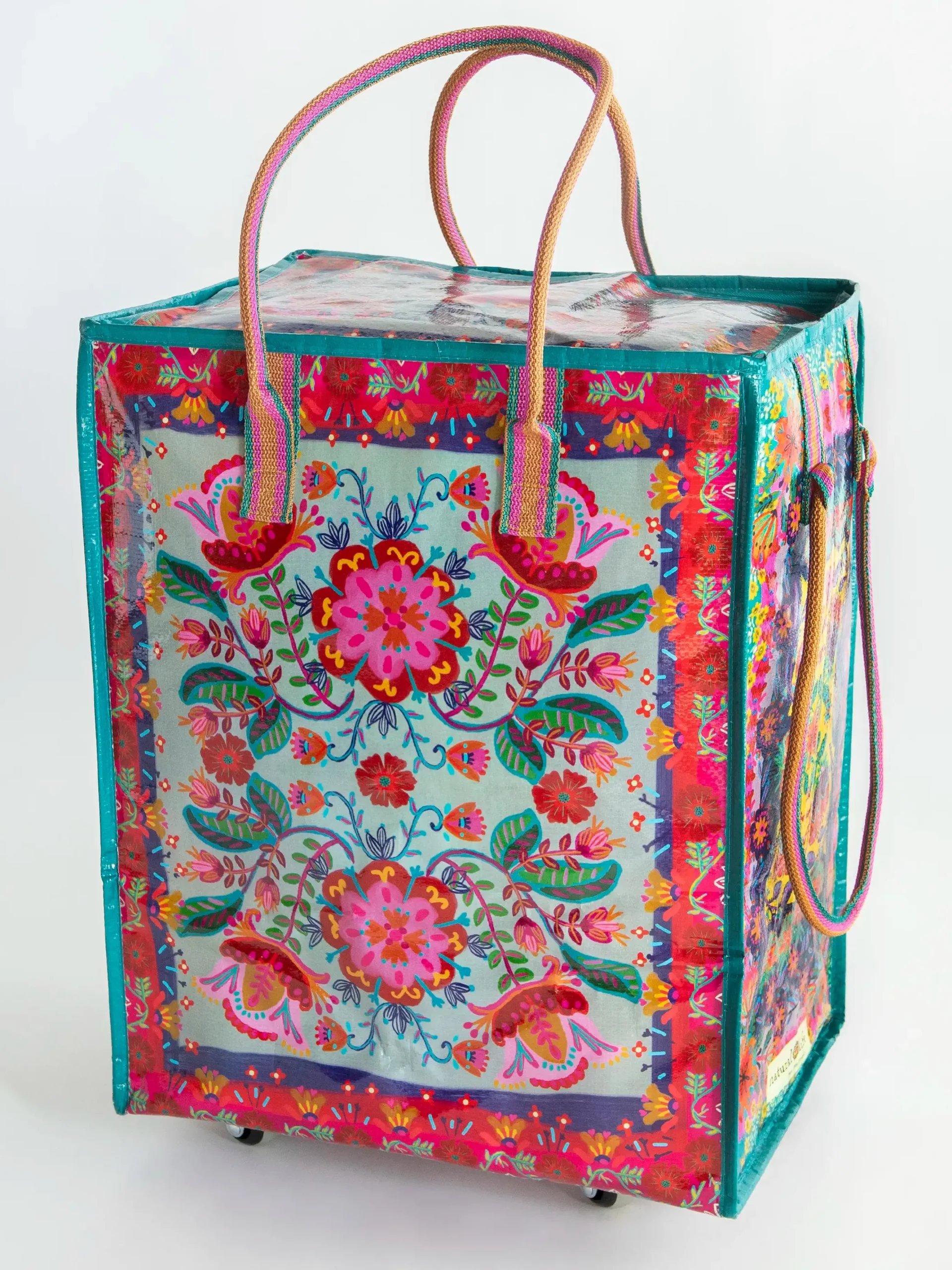 Rolling Tote Bag - Red Folk Flower