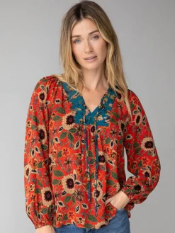 Rowan Top - Teal Orange Mixed Floral