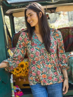 Rowan Top - Turquoise Cream Mixed Floral