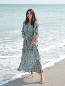 Sanibel Kaftan Maxi Dress - Light Green Floral