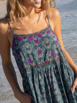 Sara Embroidered Mini Dress - Dark Teal Medallion