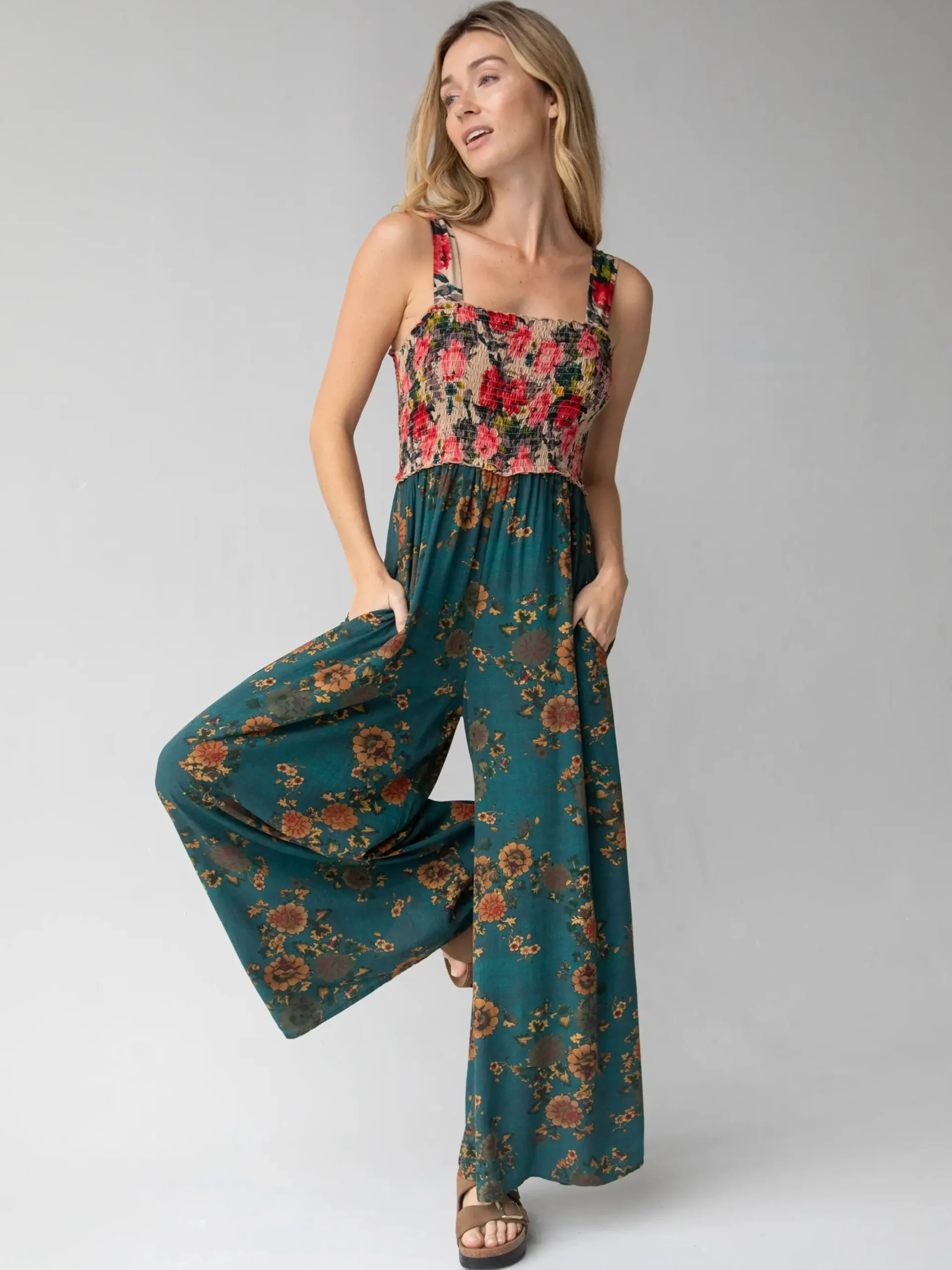 Sedona Jumpsuit - Teal Mixed Floral