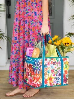 Set of 2 Heavy Duty Reusable Grocery u0026 More Box Bags - Bright Floral Garden