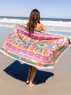 Shabana Beach Towel - Cream Folk Flower