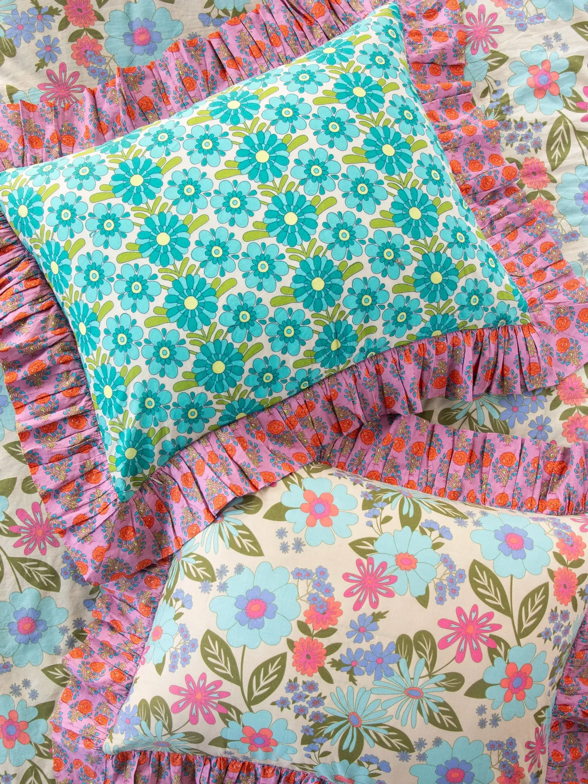 So Soft Cotton Reversible Shams, Set of 2 - Retro Blooms