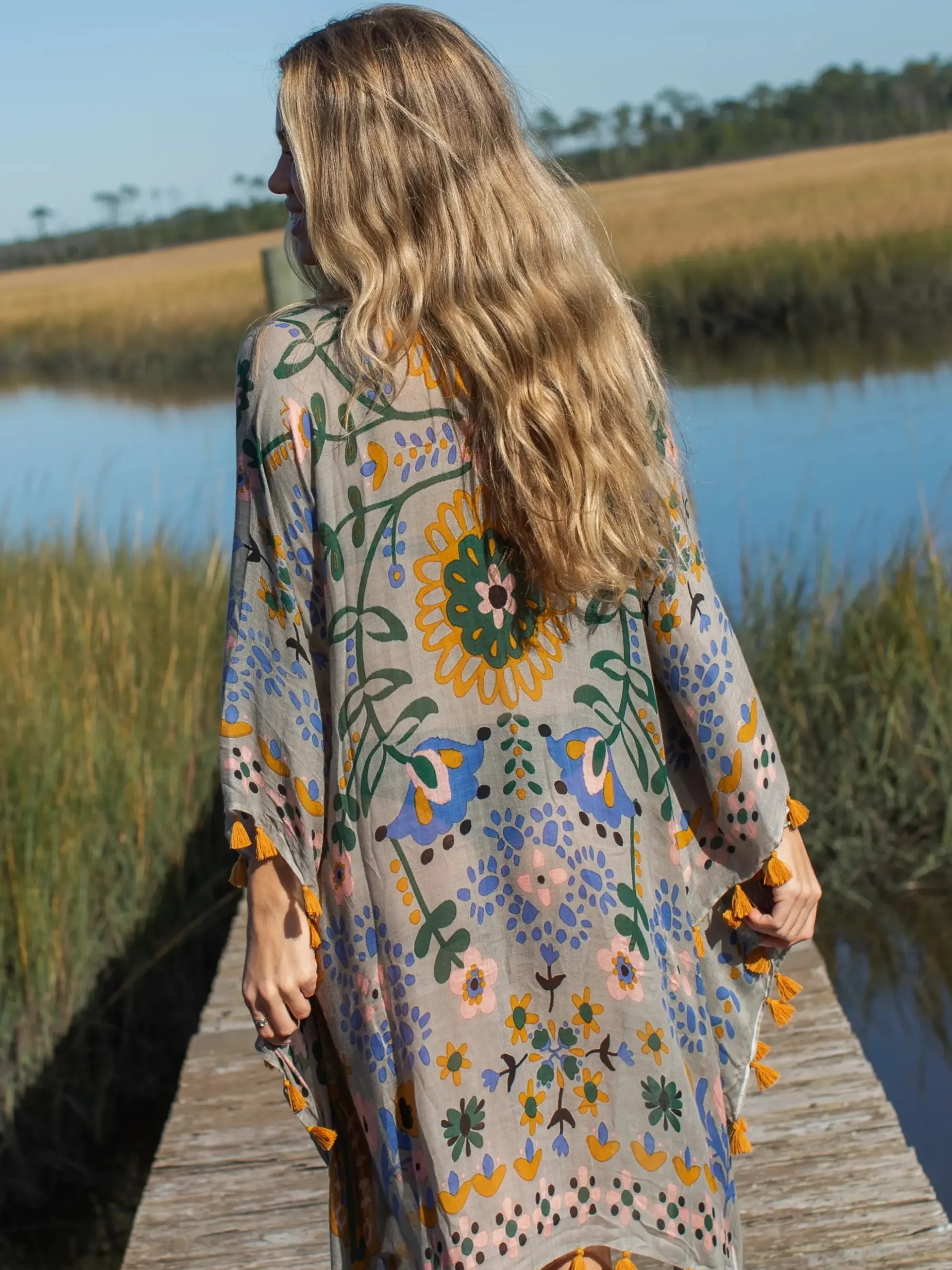 Soleil Tassel Kimono - Light Grey Mandala