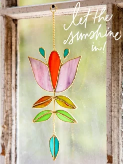 Stained Glass Window Hanging - Folk Flower