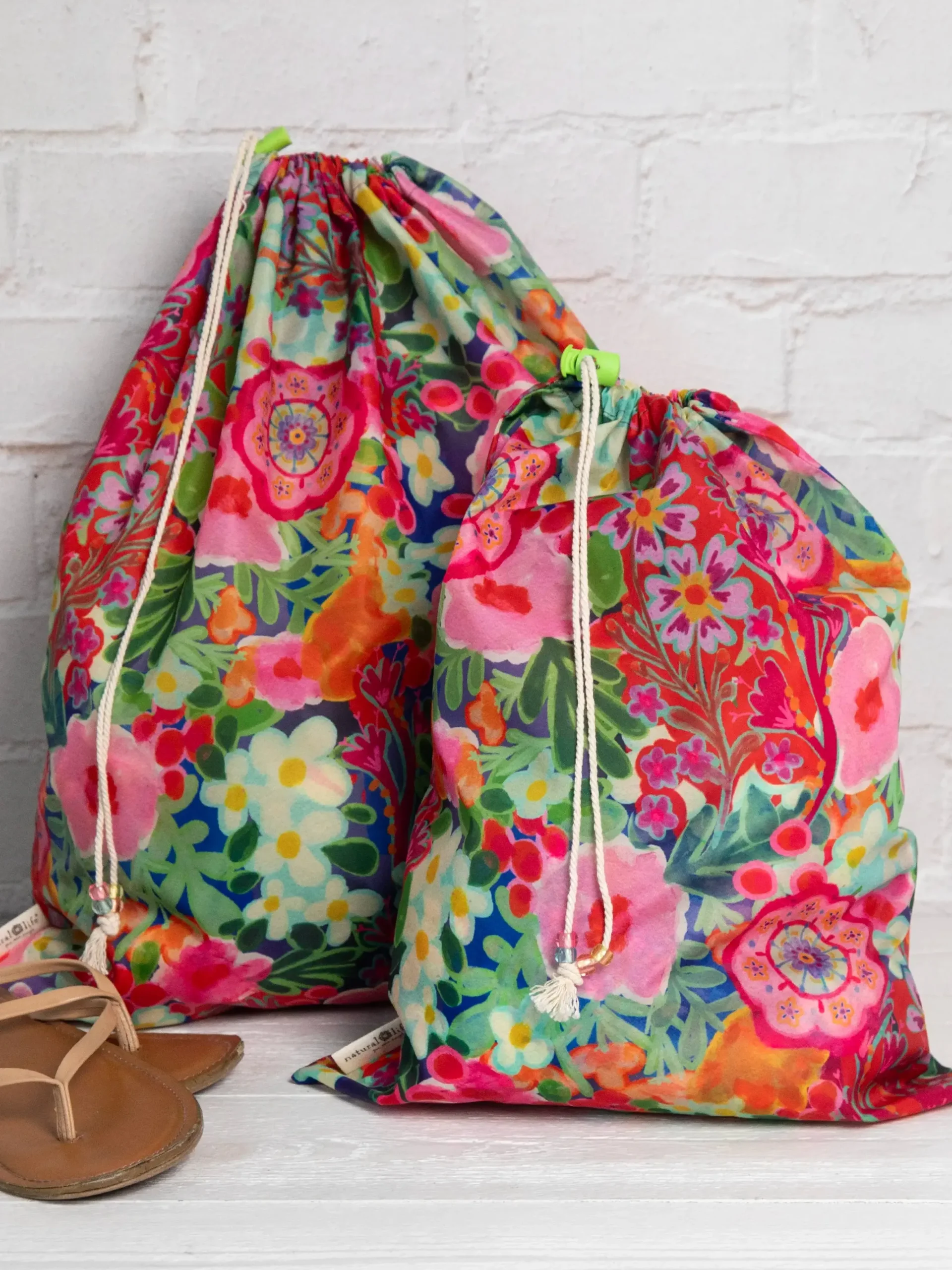Travel Laundry Bag Set - Pink Painted Garden