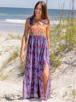 Tricia Maxi Dress - Dark Purple Daisies