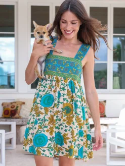 Tricia Mini Dress - Ochre Leafy Floral
