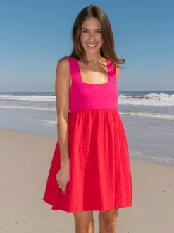 Tricia Mini Dress - Red Cotton Gauze