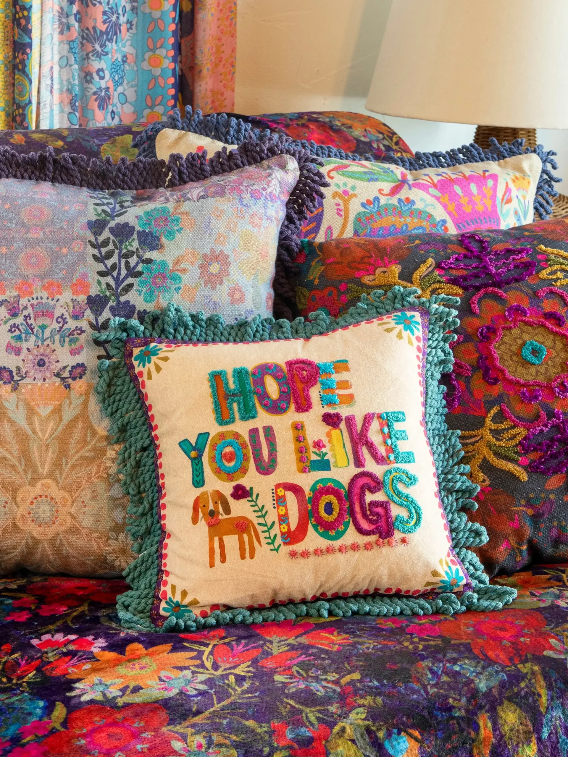 Tufted Boho Pillow - Hope You Like Dogs