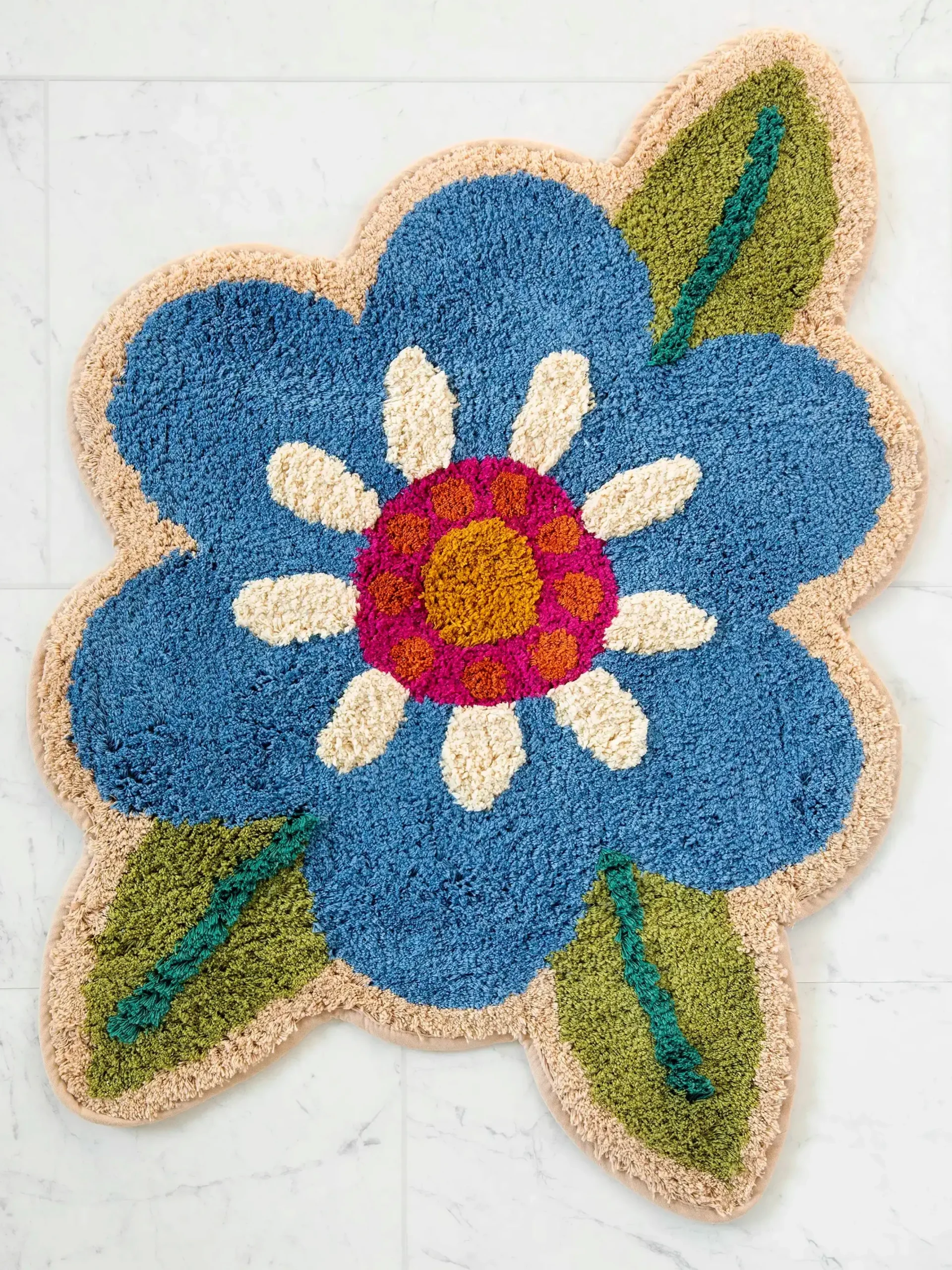 Tufted Cotton Bath Mat - Turquoise Flower