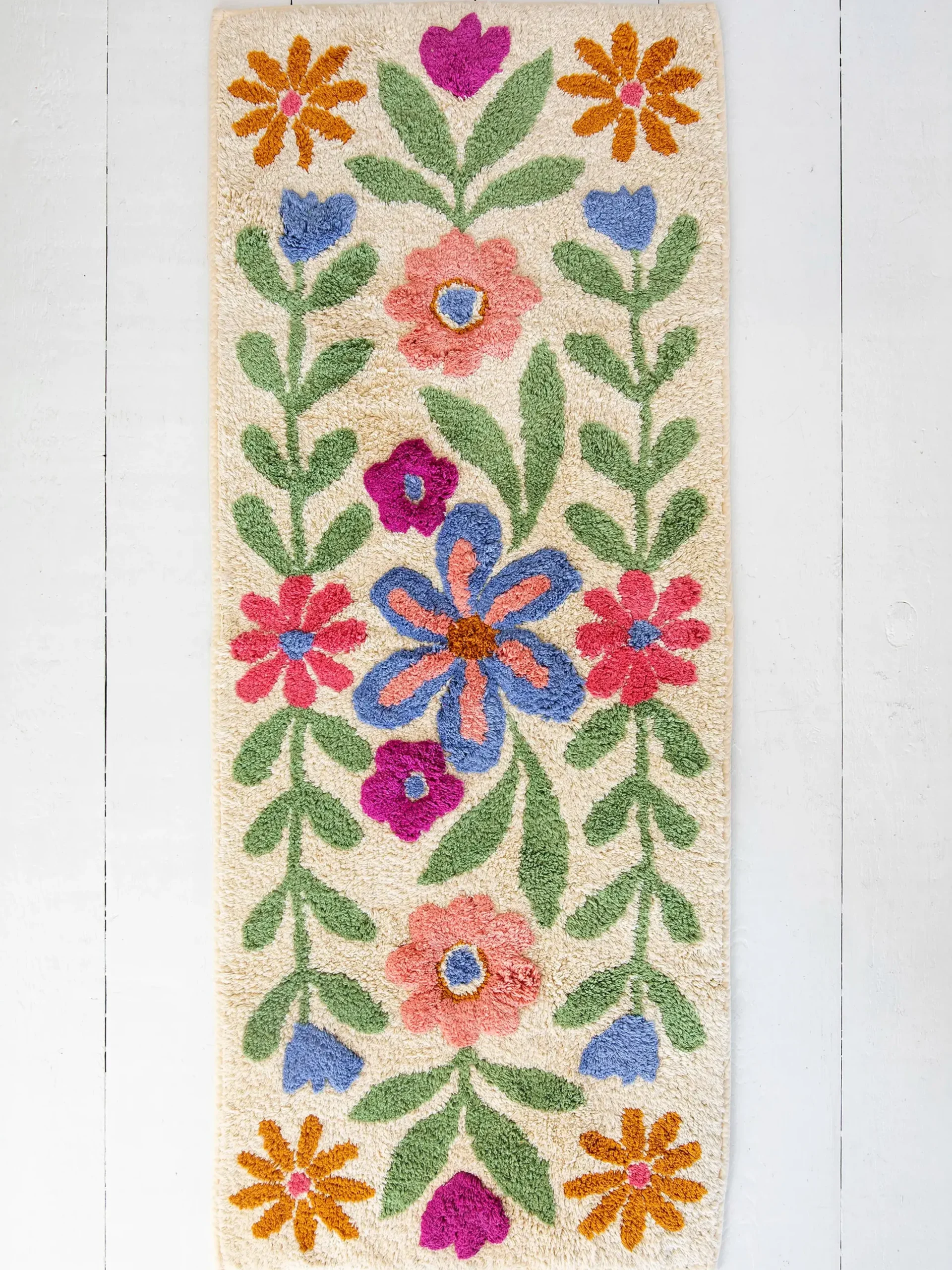 Tufted Runner Bath Mat - Cream Floral Vines