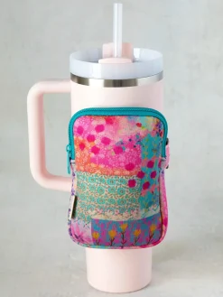 Water Bottle Zipper Pouch - Pink Watercolor Patchwork