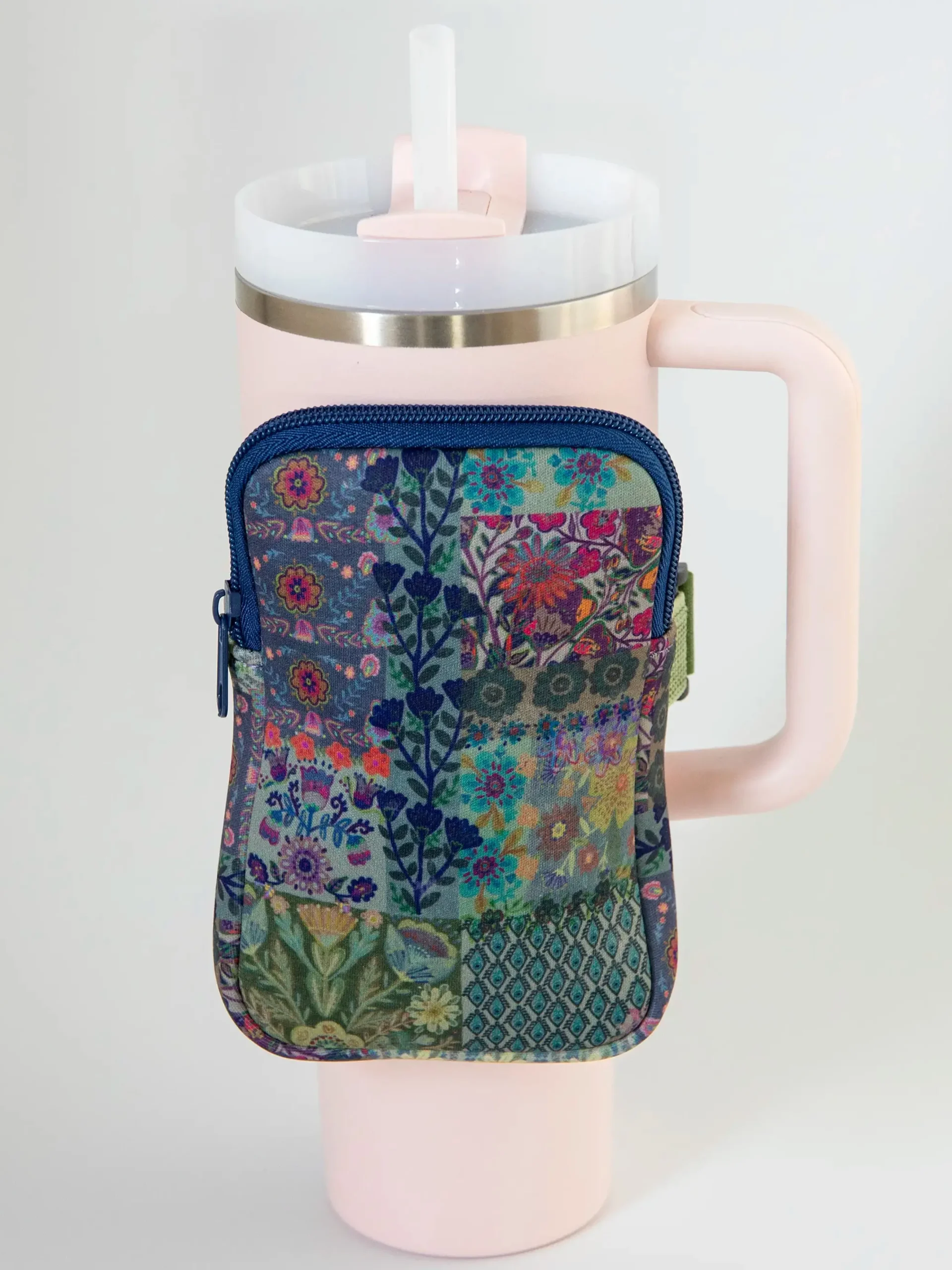 Water Bottle Zipper Pouch - Blue Patchwork