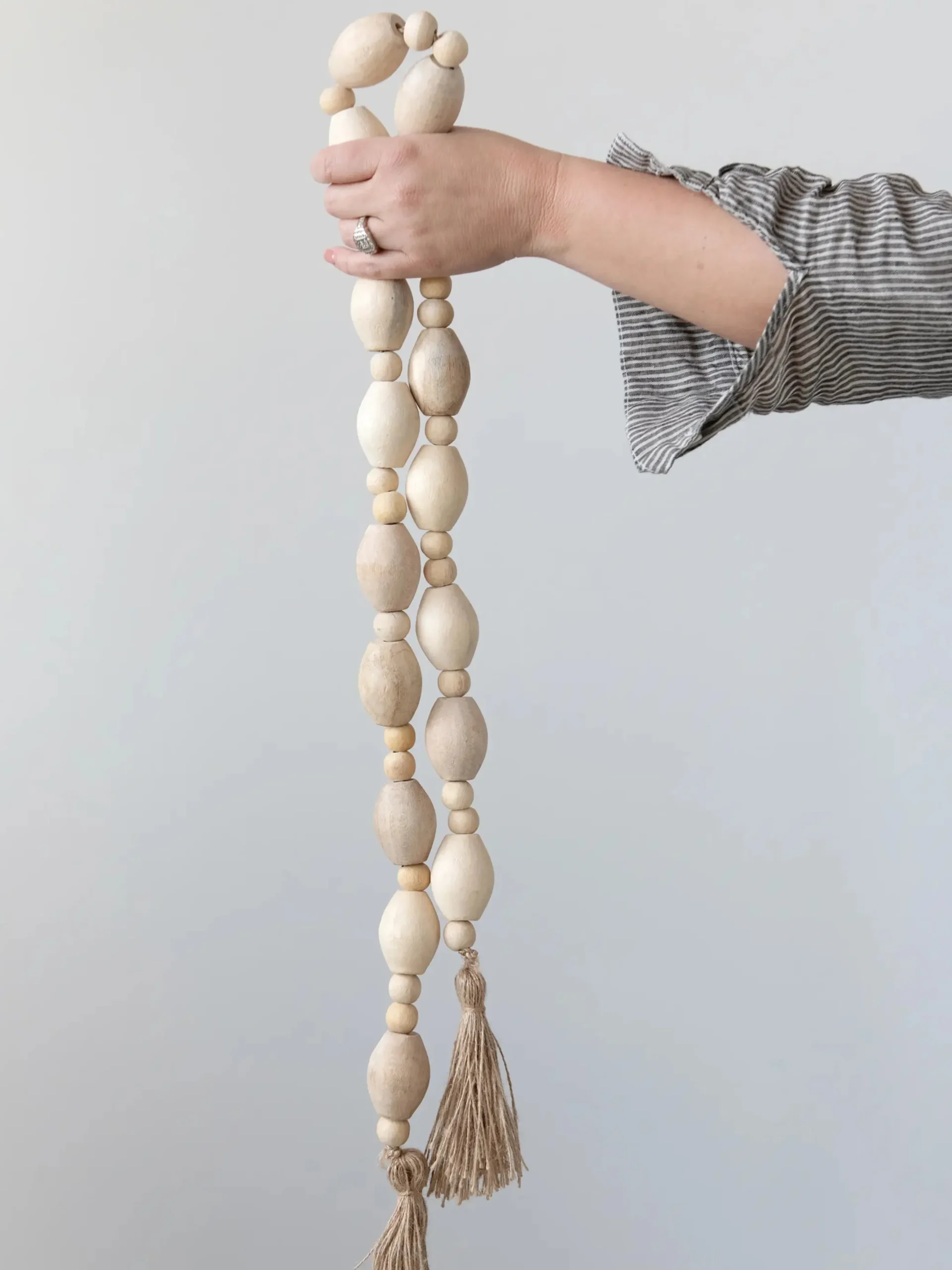Wood Bead Garland with Tassels - 60in Natural