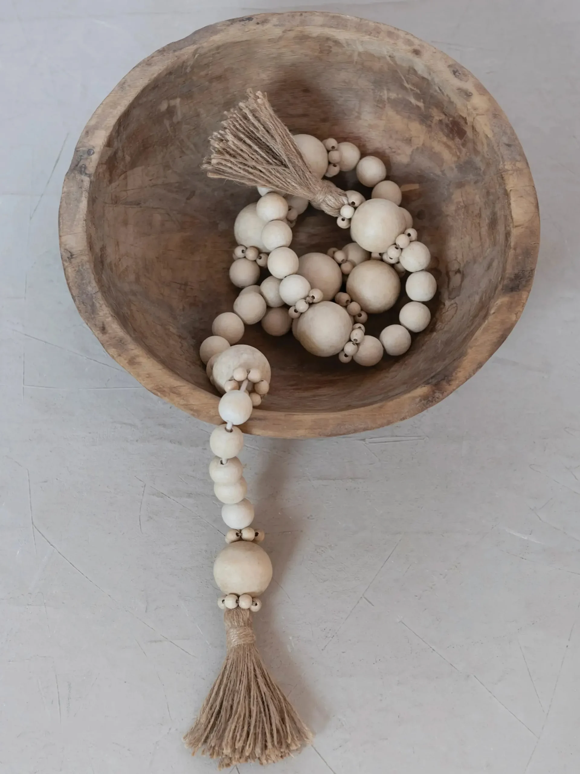 Wood Bead Garland with Tassels - 48in Natural