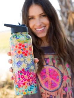 XL Stainless Steel Water Bottle - Wildflower Border