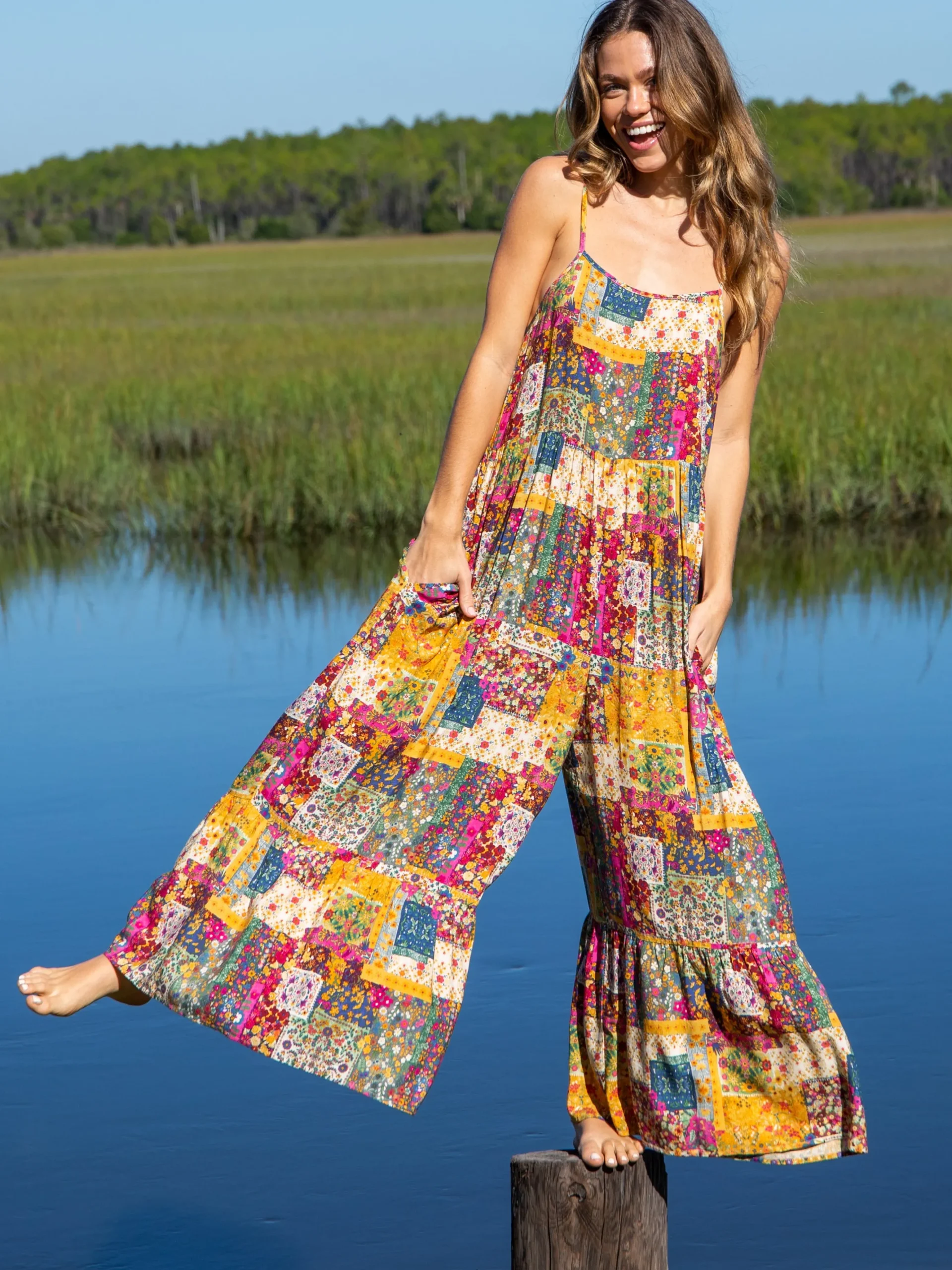 Zoe Wide-Leg Jumpsuit - Mandala Patchwork